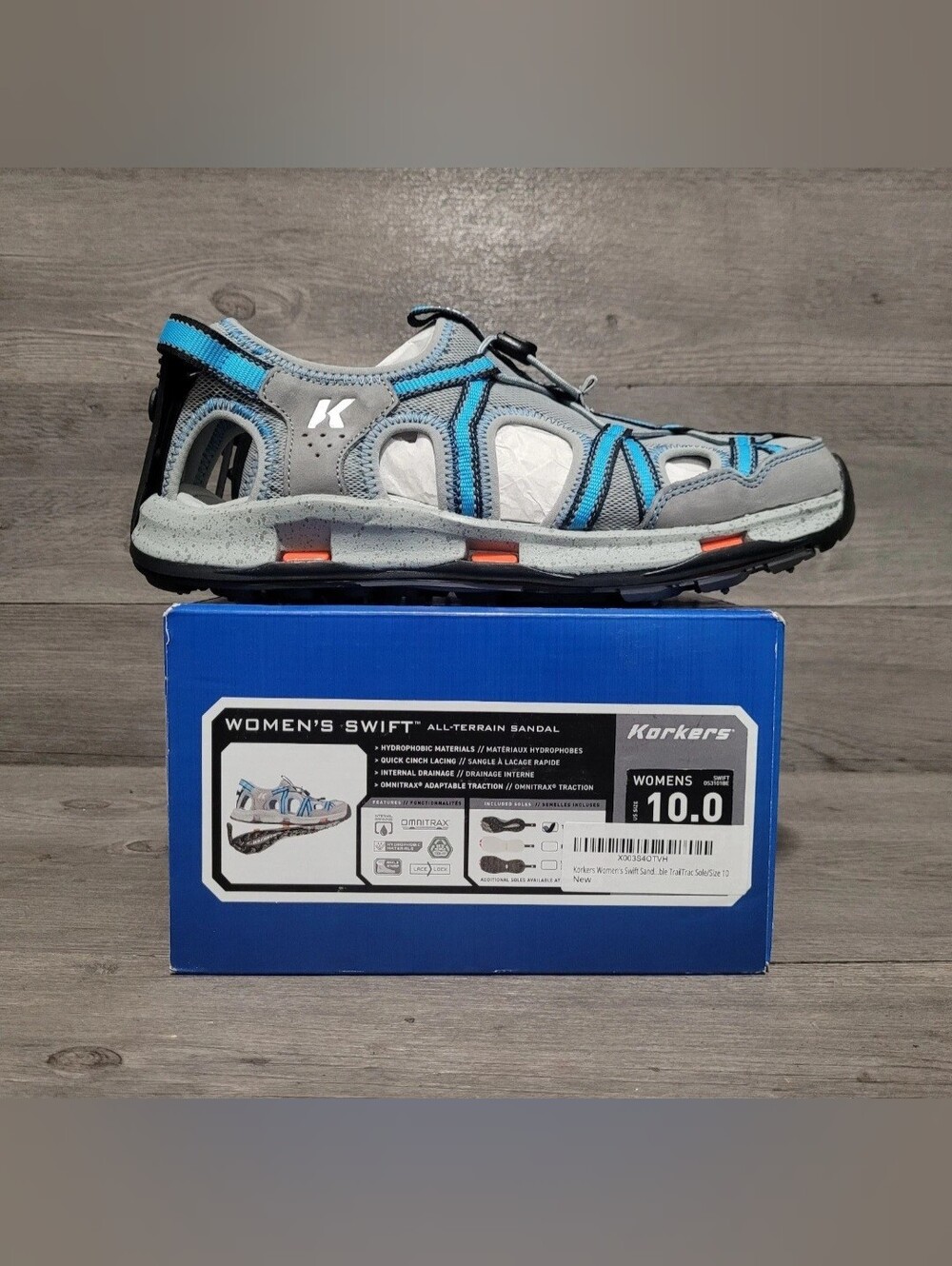 korkers Womens 10 swift all terrain sandals grey Blue